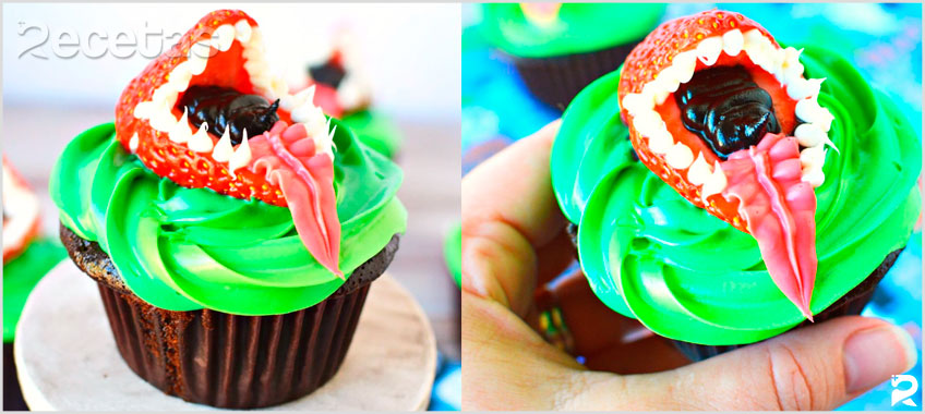 Cupcakes Monstruo de Fresa: Inspirados en Little Shop of Horrors